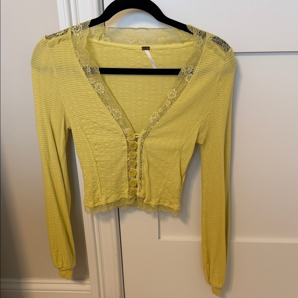 Free People Lace Trim Button-Up Women's Top